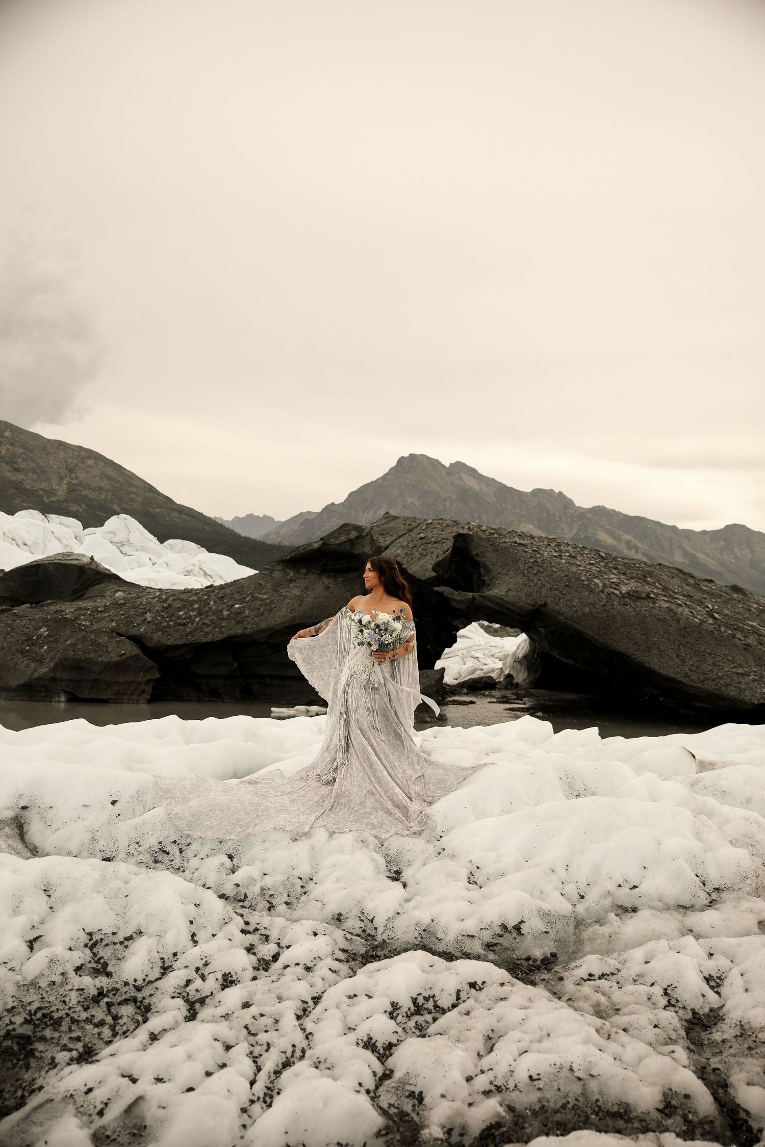 Bride at the Matanuska Glacier near Anchorage, Alaska