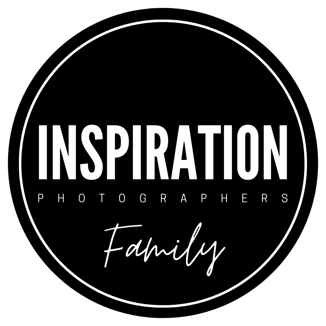 Black and white circular logo design for Inspiration Photographers Family with stylized text.