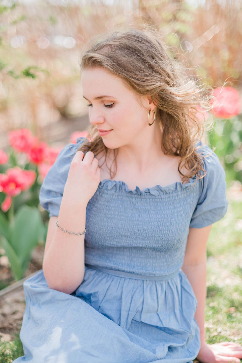 College girl spring time senior session at Myriad Gardens in Oklahoma City, OK.