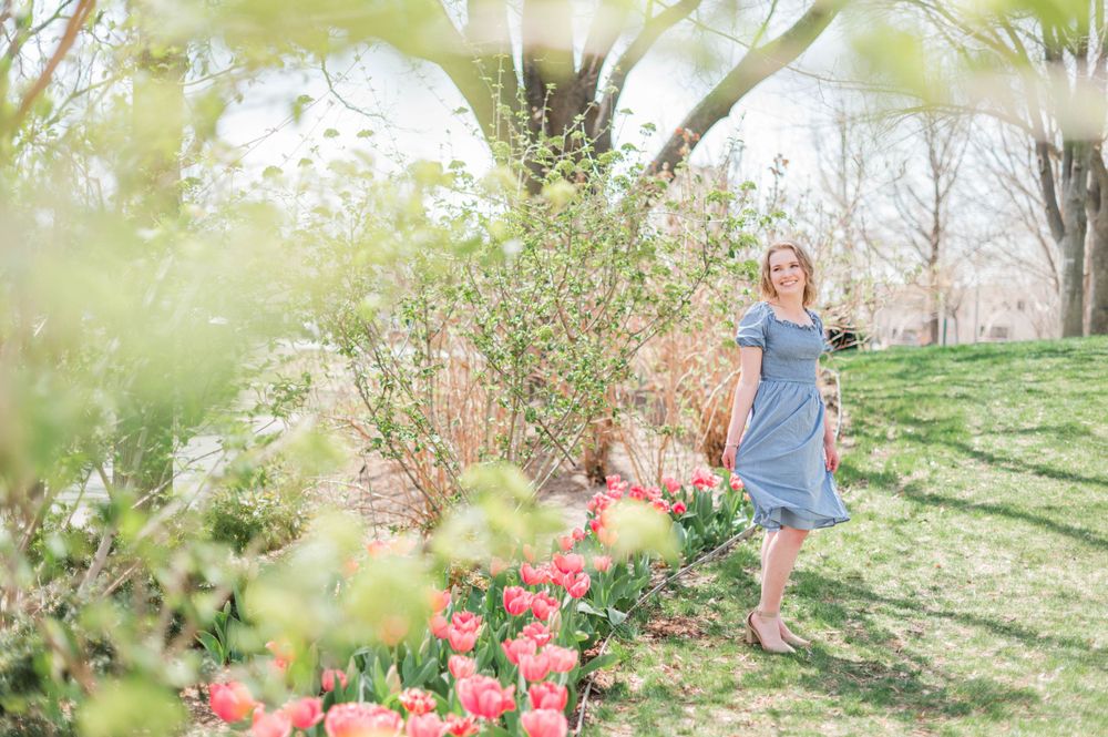 College girl spring time senior session at Myriad Gardens in Oklahoma City, OK.