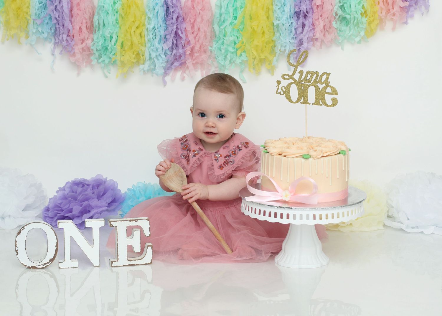 Baby Girl 1st Birthday Cake Smash. Newborn Photographer Tameside