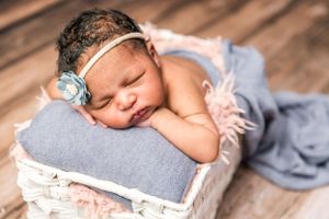 Newborn baby girl photo in basket. Annapolis newborn photographer