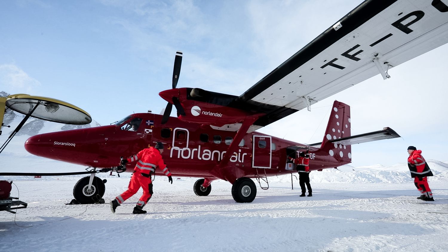 Split fixed wing airplane on runway in Iceland