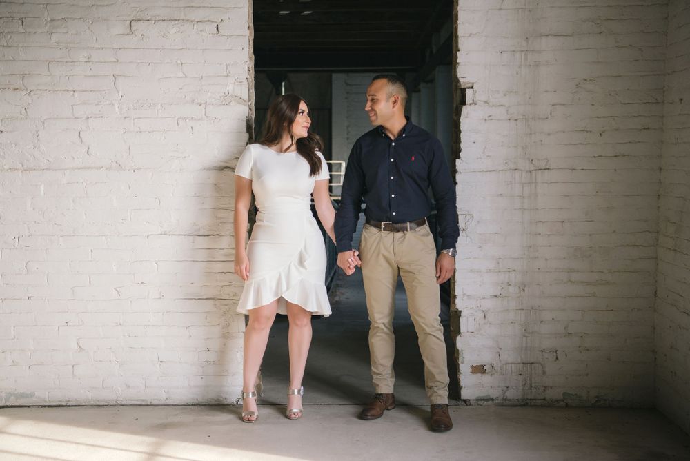 couple looking at each other. Old Hidalgo Pump House. Hidalgo, Texas. Wedding photographer