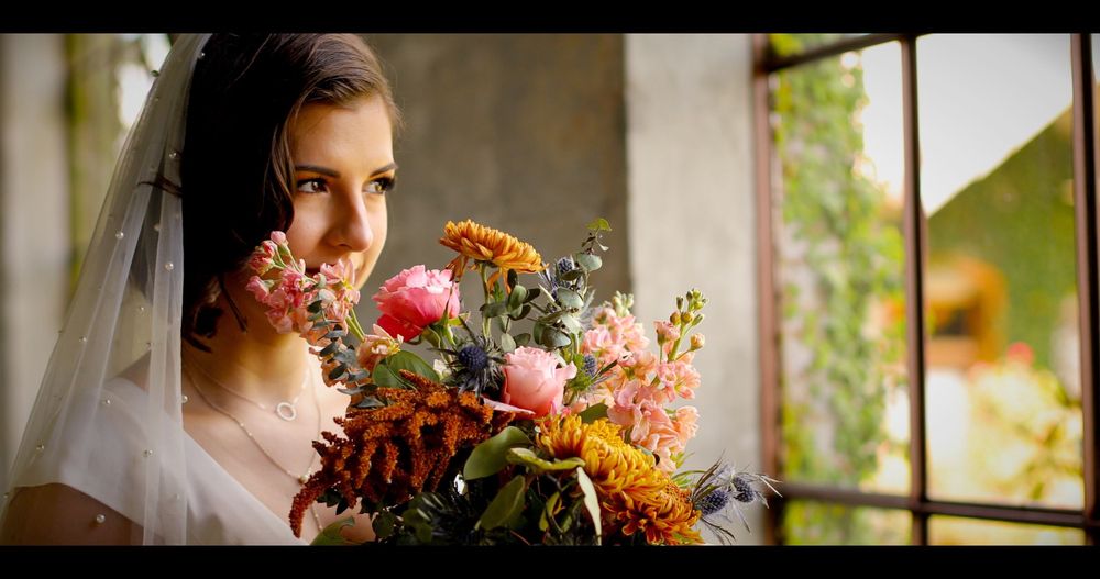Bridal Shot Wedding Bouquet Dramatic Pink and Orange Wedding Flowers