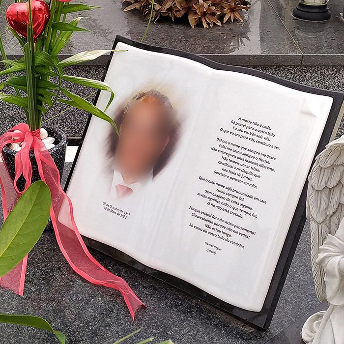 Porcelana livro com fotografia para cemitério