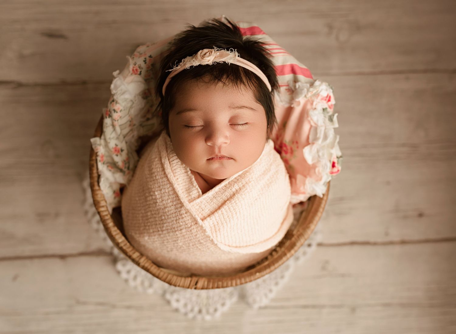 moreno valley california newborn photographer, swaddled baby asleep in basket
