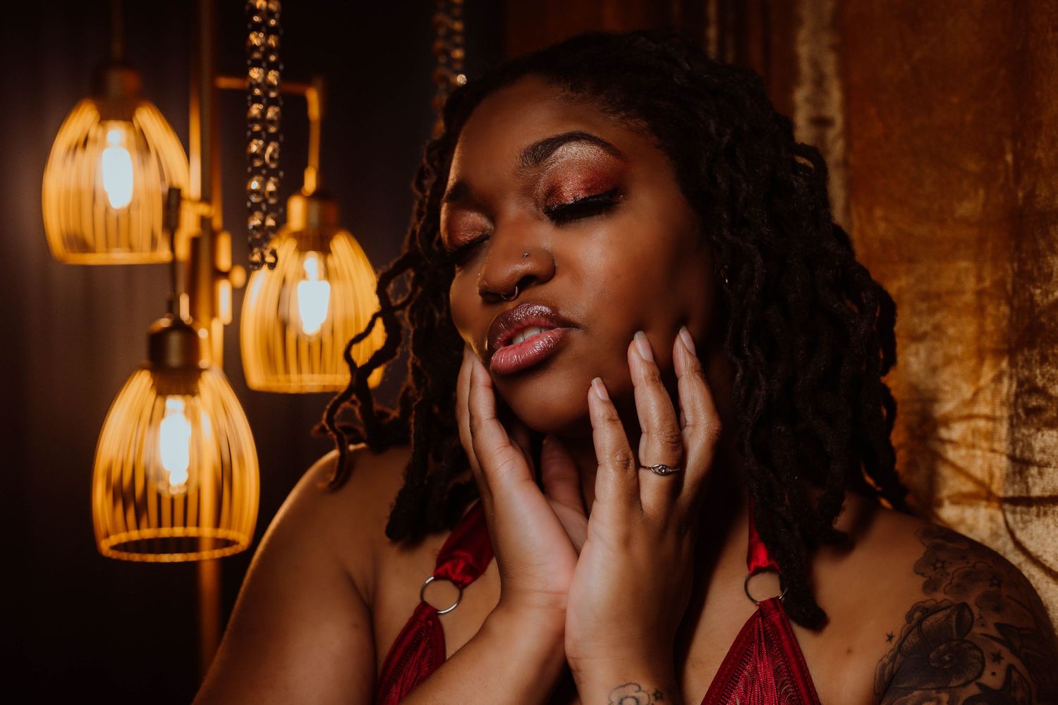 Beautiful black woman boudoir photography session by Boudoir by KJ