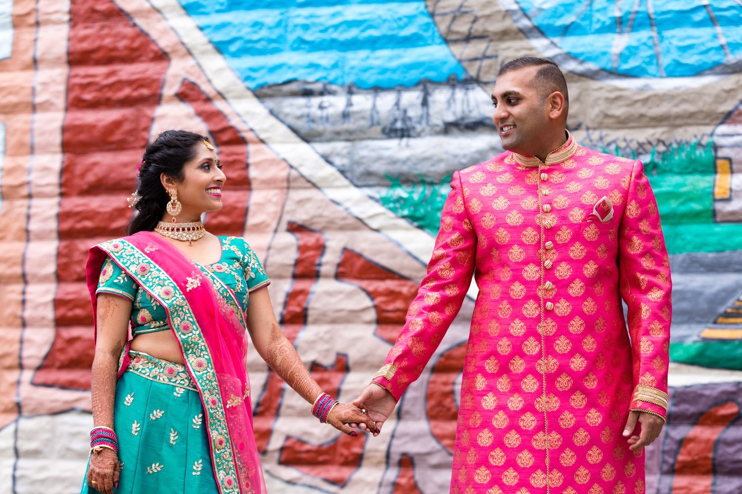 Indian wedding pictures along the arts district in Carmel.