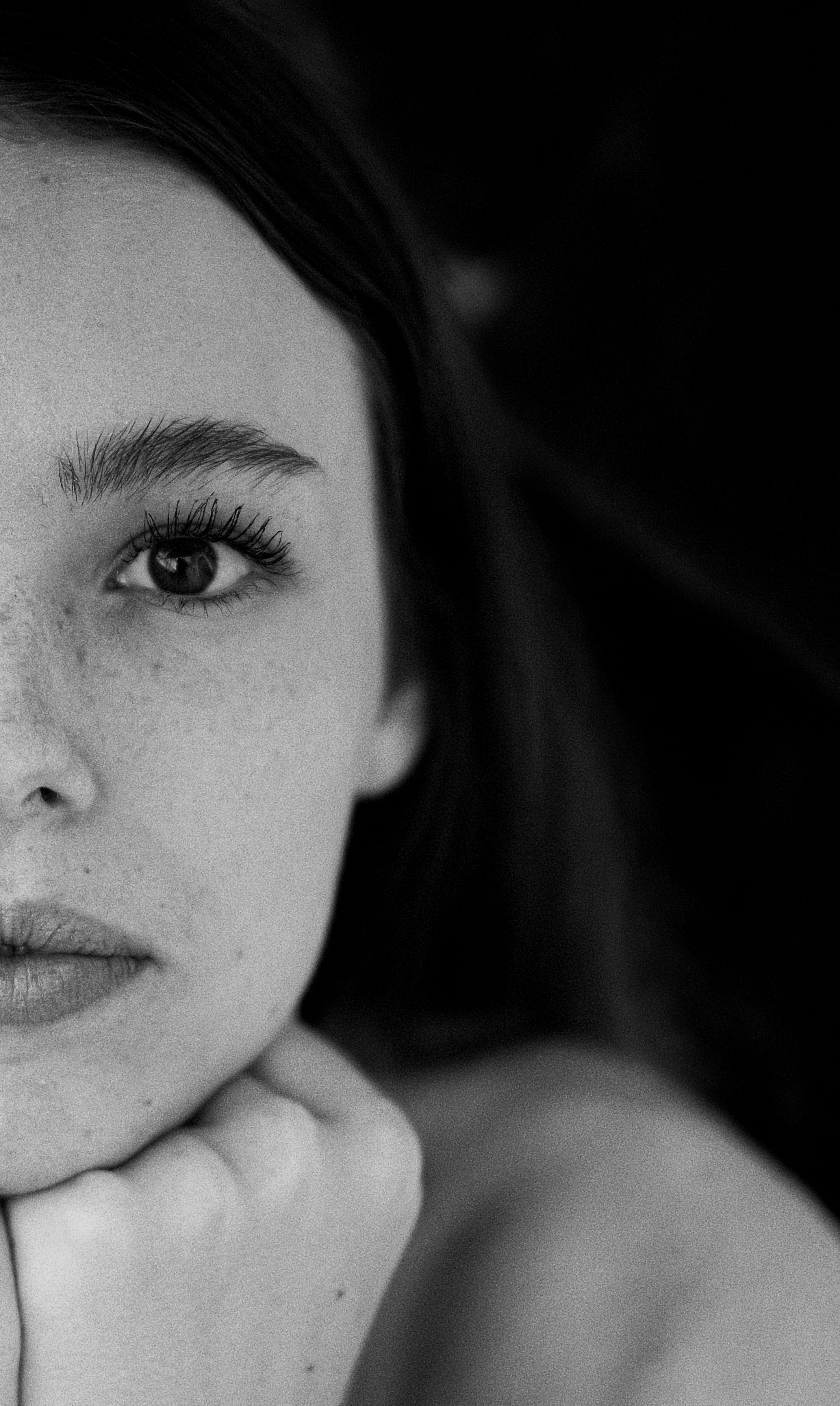 black and white portrait detail face girl pretty