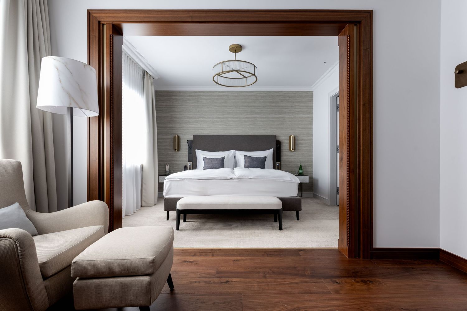 A bedroom suite at the Kempinski Hotel in St Moritz.