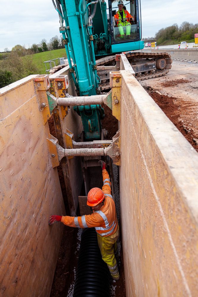 Ground works civil engineering M6 Smart Motorways Trench