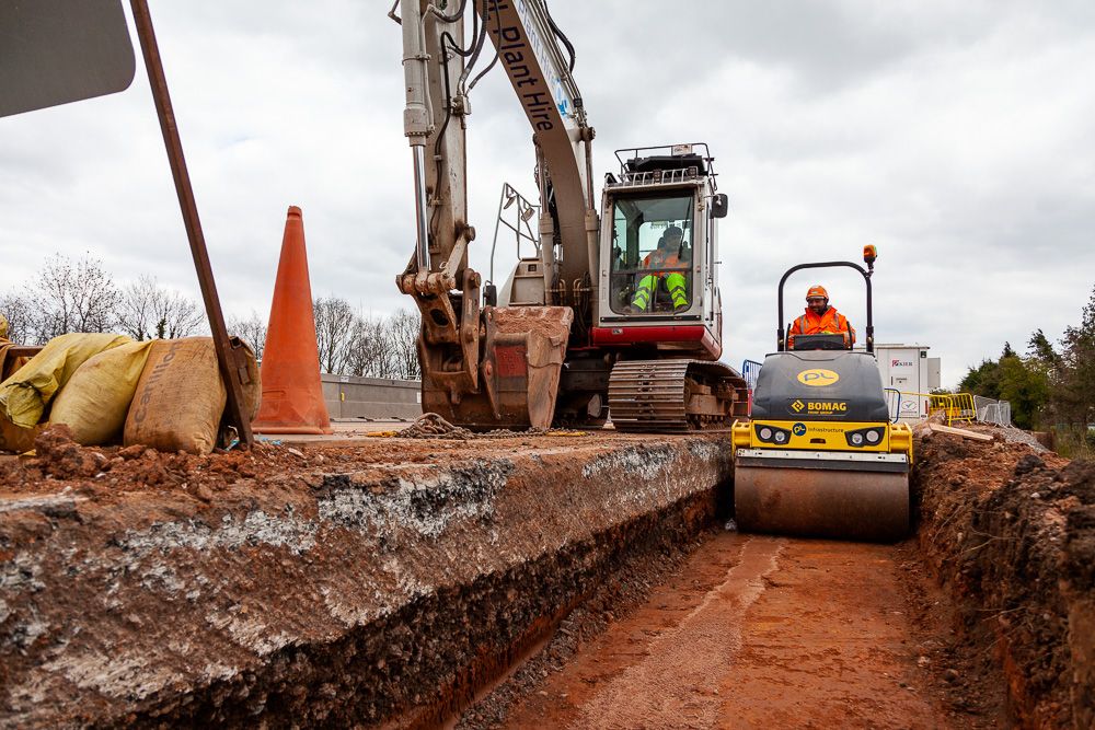 Ground works civil engineering M6 Smart Motorways construction progress photography