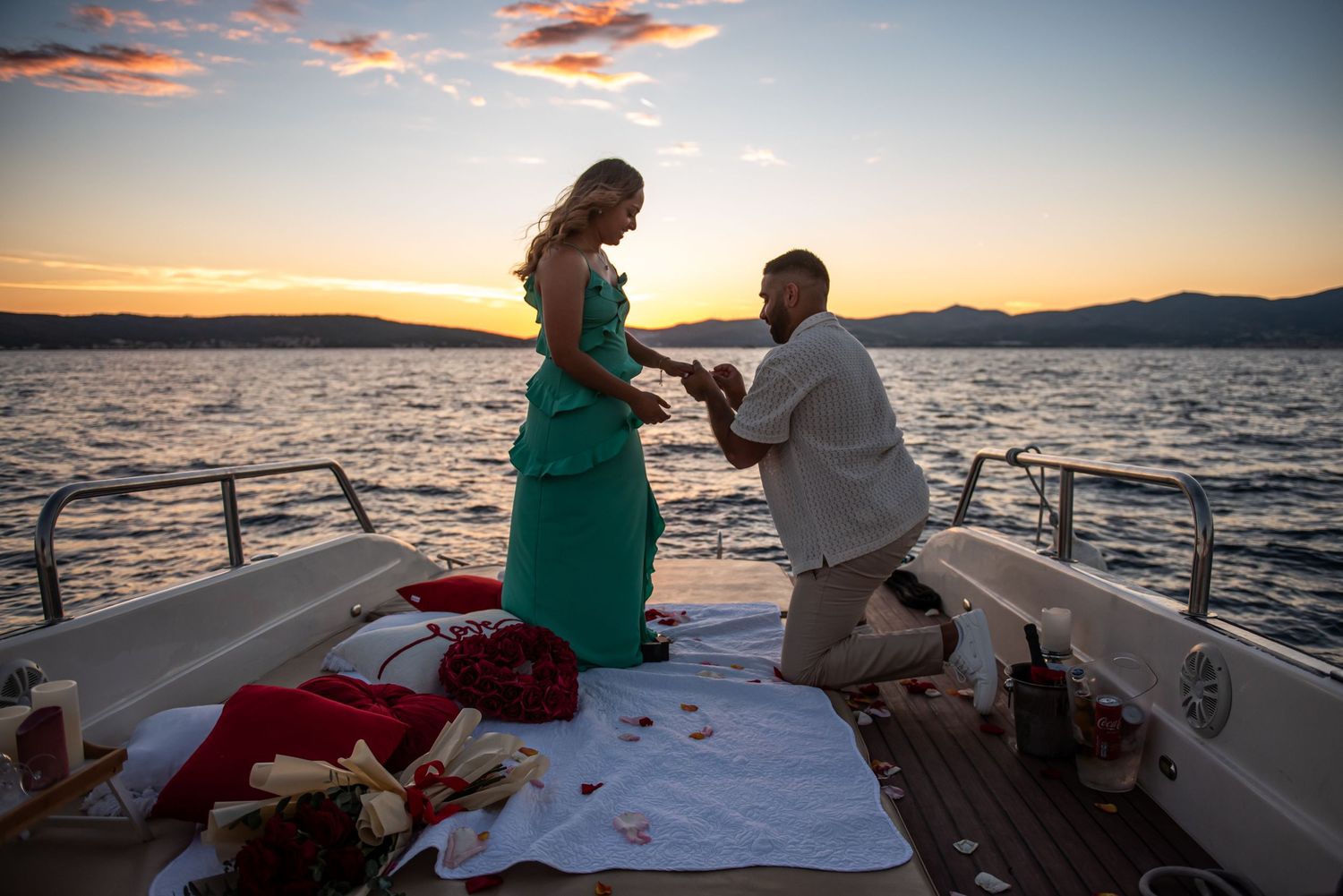 Boat Trip Sunset Proposal Photo session
