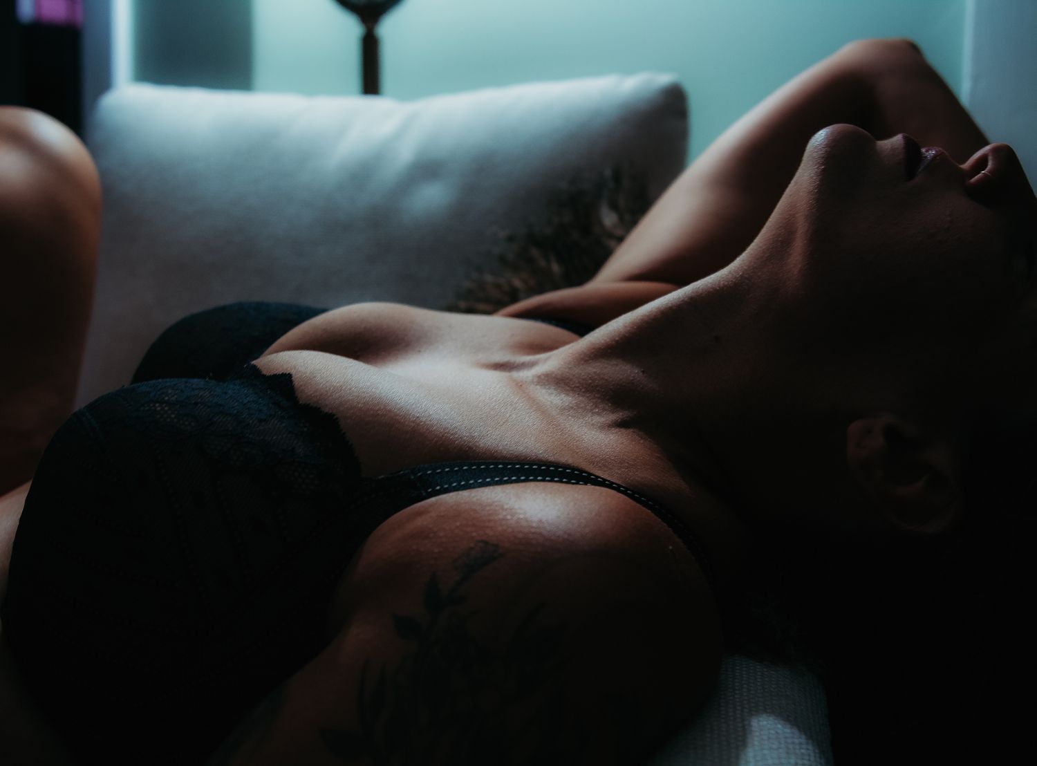 Seductive shot of a woman in black lingerie