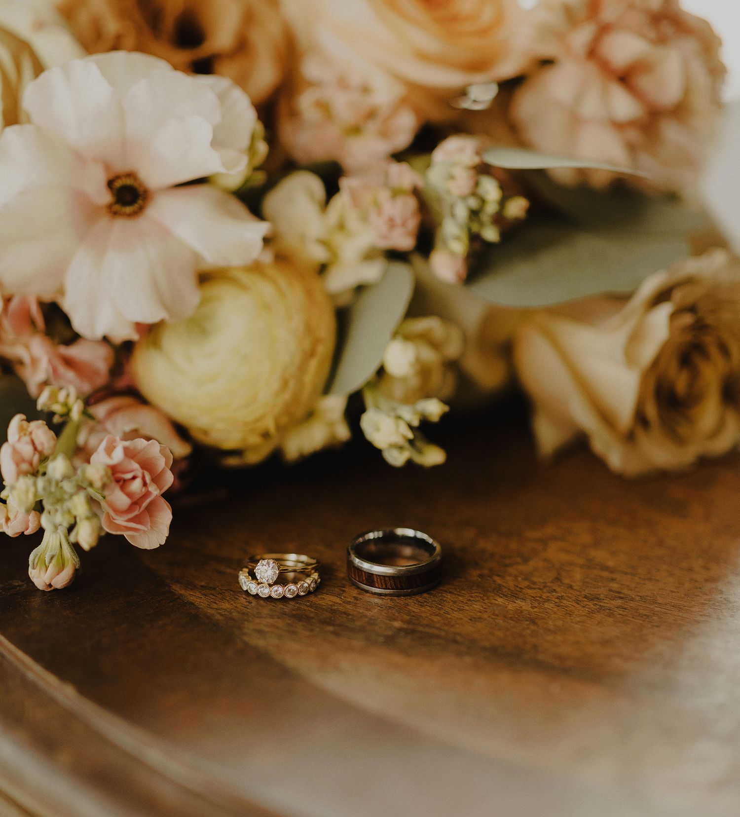 E Noelle Photography in-home wedding in Hidden Hills Los Angeles, bride and groom ring detail shot