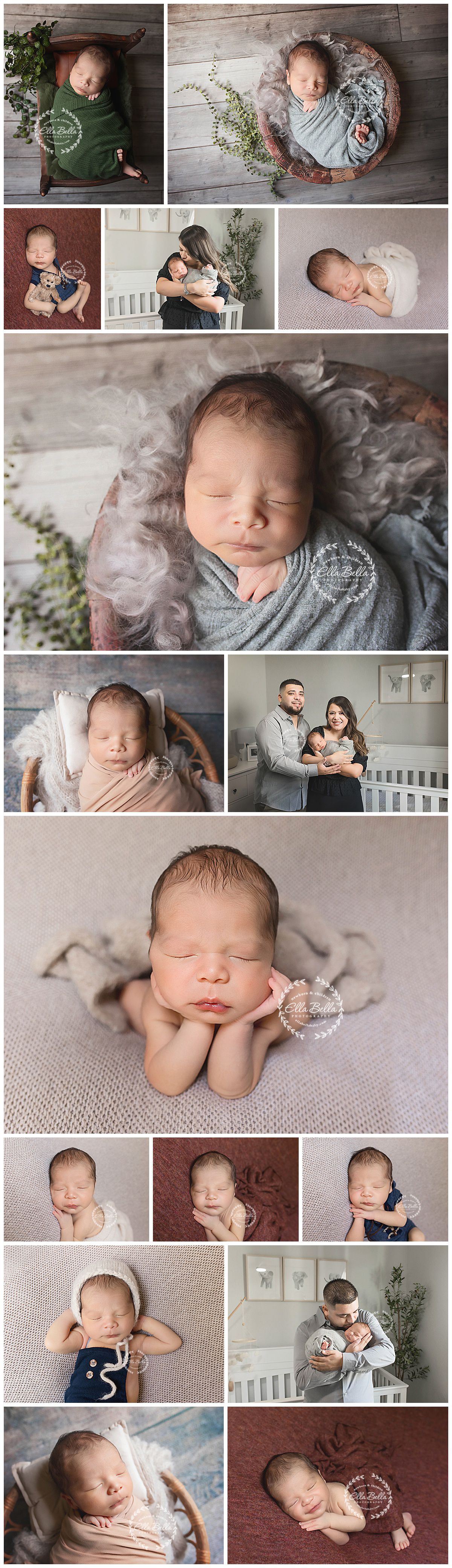Natural newborn photography session with soft wraps, organic elements and tender family portraits.