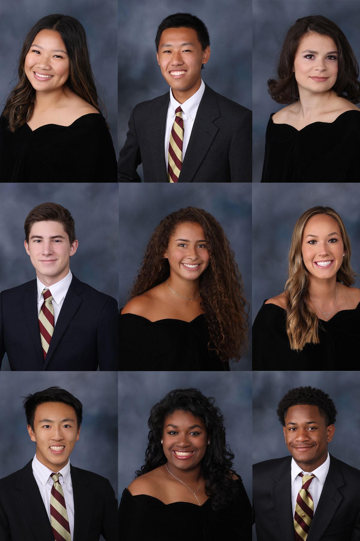 Grid of nine professional headshots showing diverse individuals in formal attire.