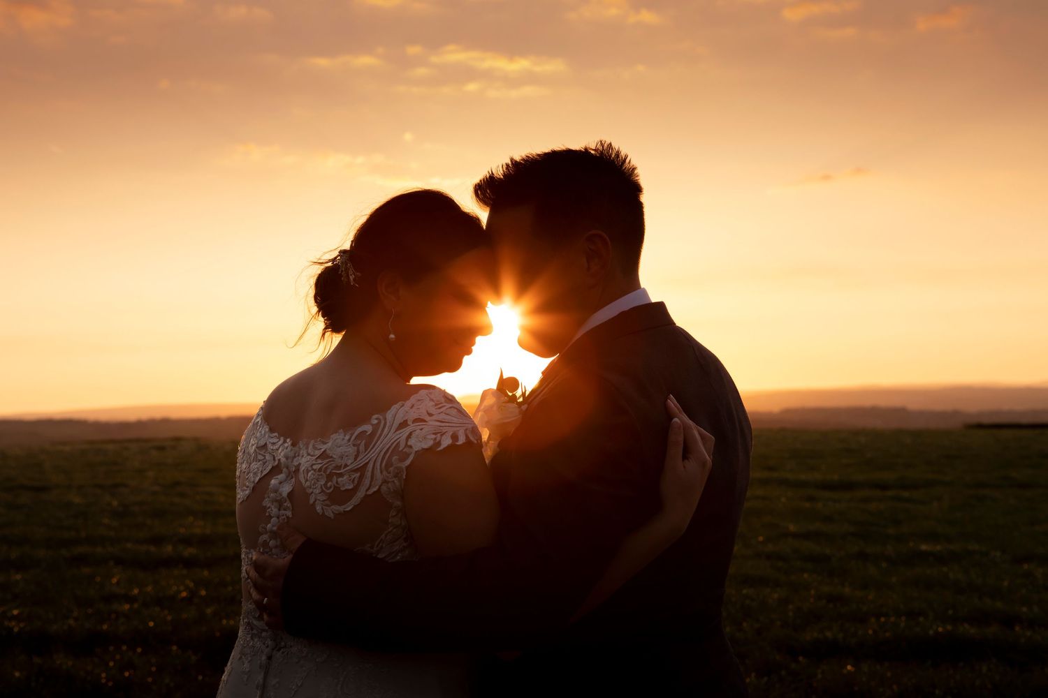 wedding photography 3 acres inn sunset sunflare yorkshire romance