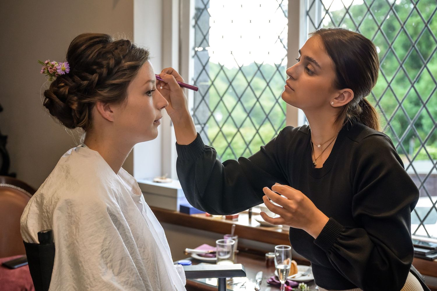 Bride having make up done at Broadoaks Country House
