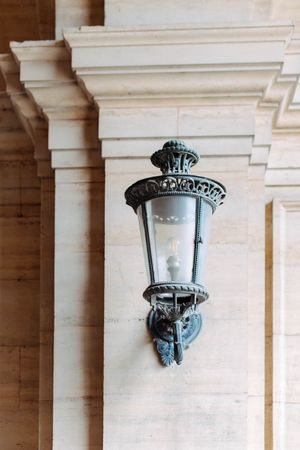 A old light in one of Paris's beautiful gardens during a destination wedding.