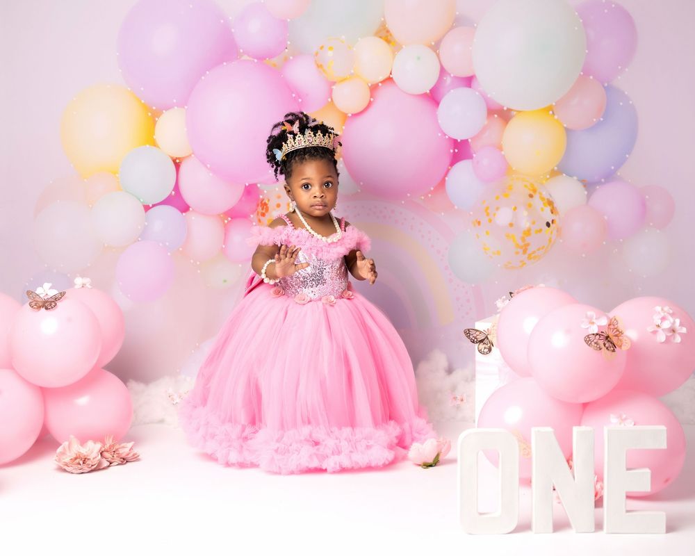 girl child in princess dress first birthday portrait photo
