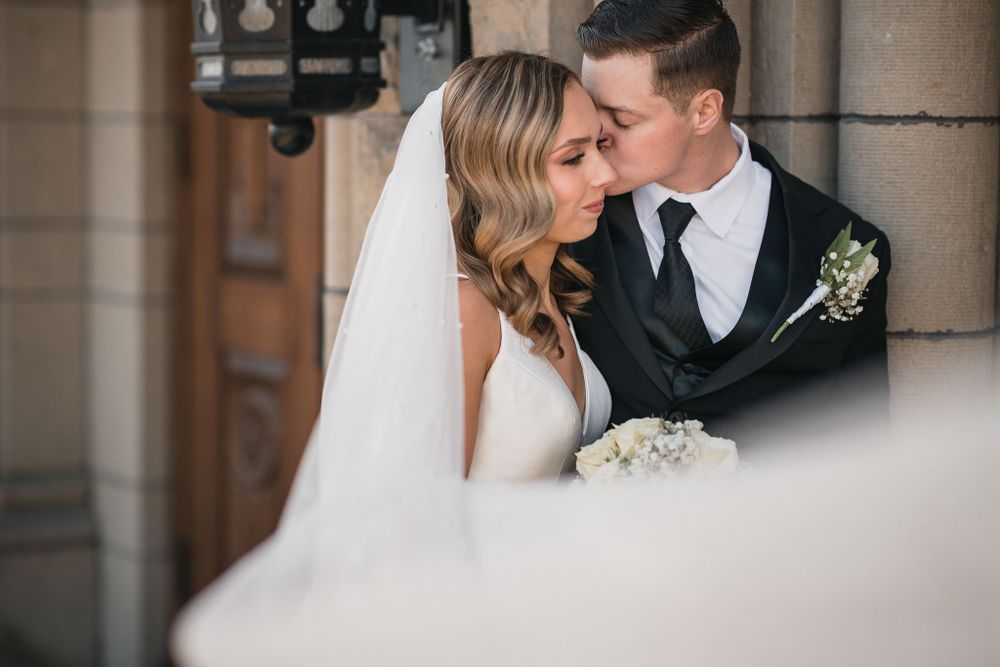 St. Johns Cathedral Boise wedding venue. Wedding portraits by Boise Wedding Photographer. Creative wedding portrait ideas with the veil.