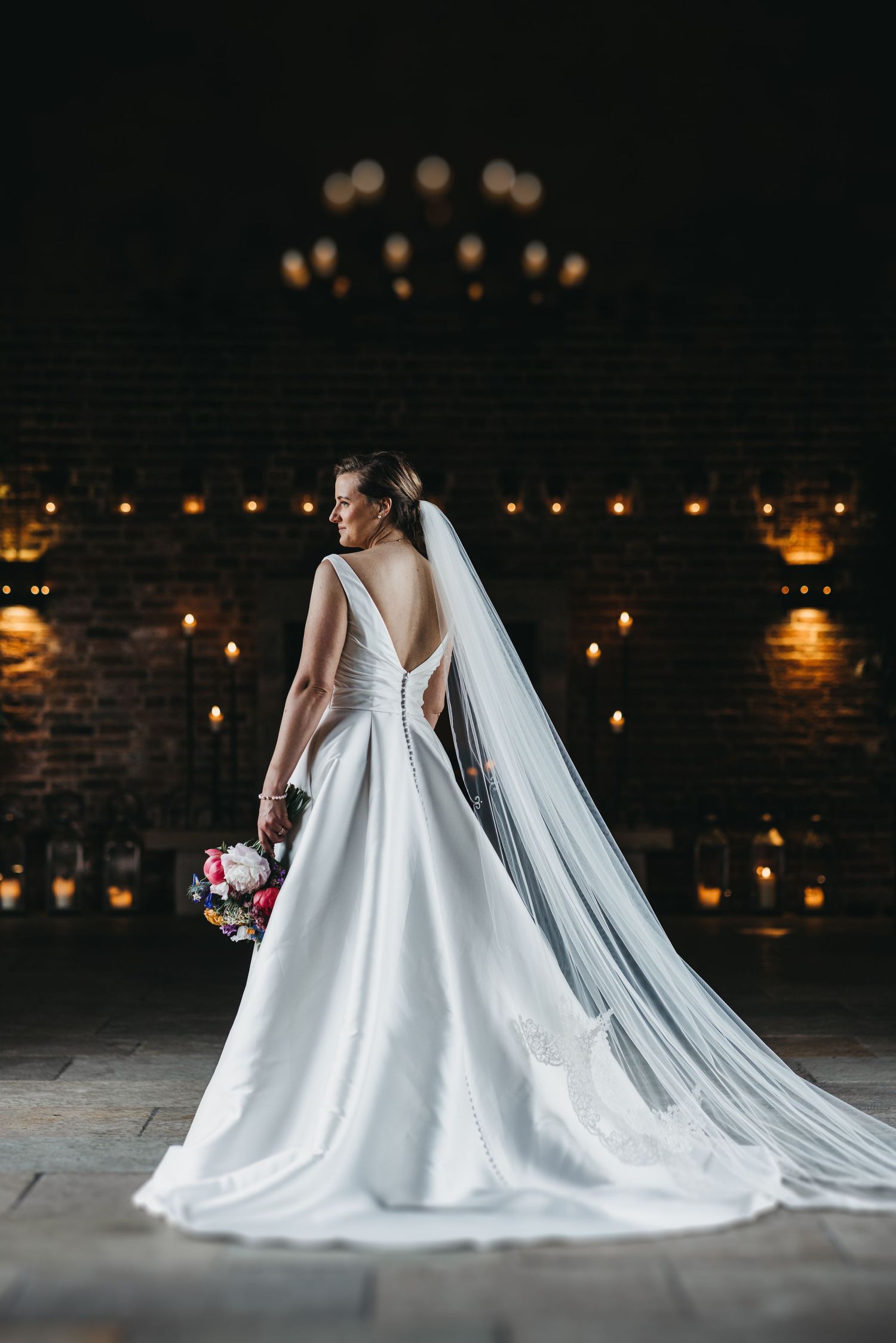 Stunning dress with bride in the wedding barn at Hazel Gap