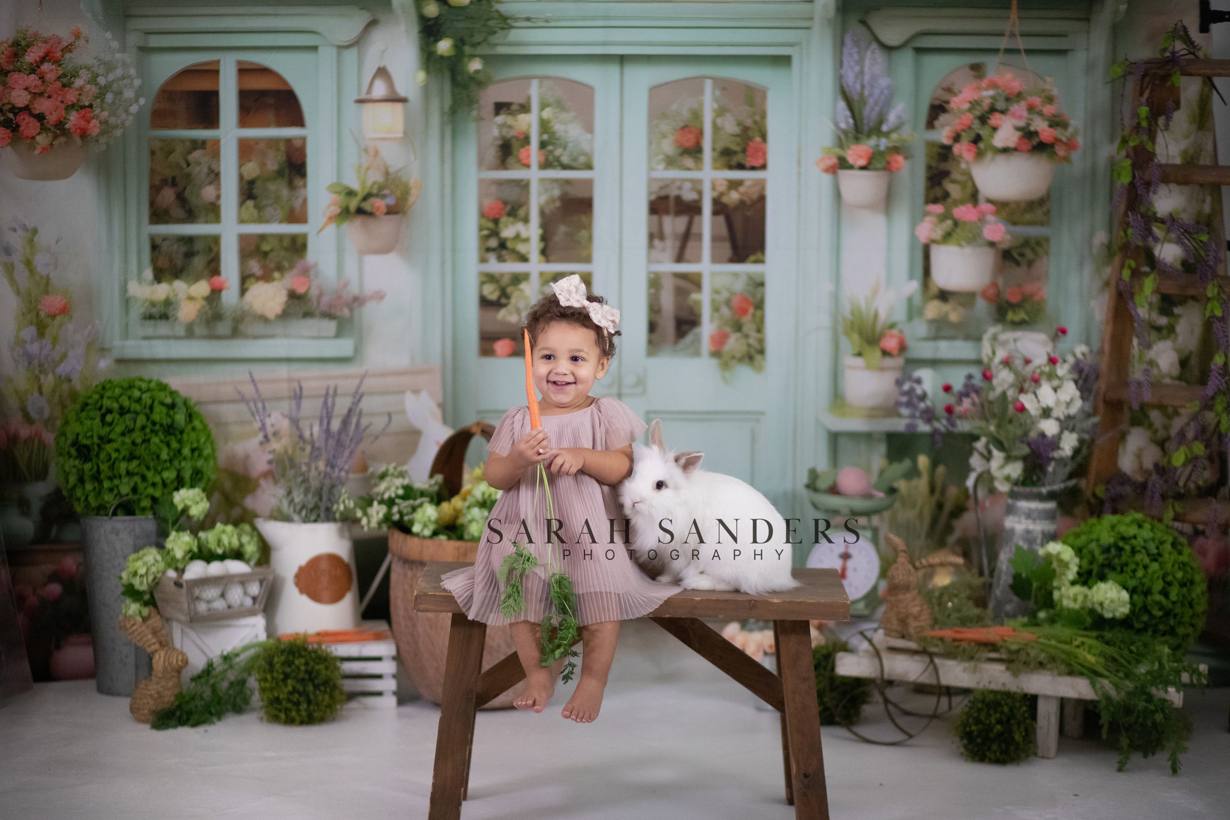 Toddler with Bunny and carrot springtime portrait