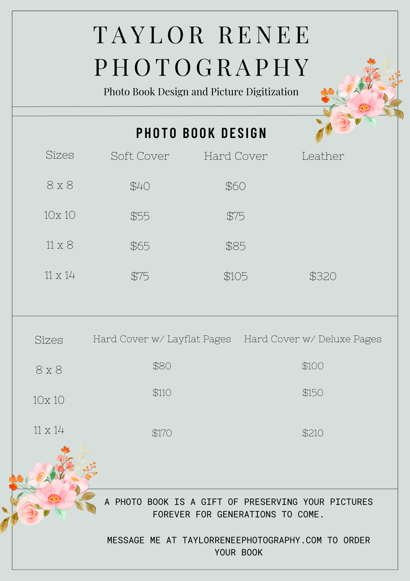 Ready to save pictuOrder a photo book from Taylor Renee Photography for endless memories. Photo book design prices.