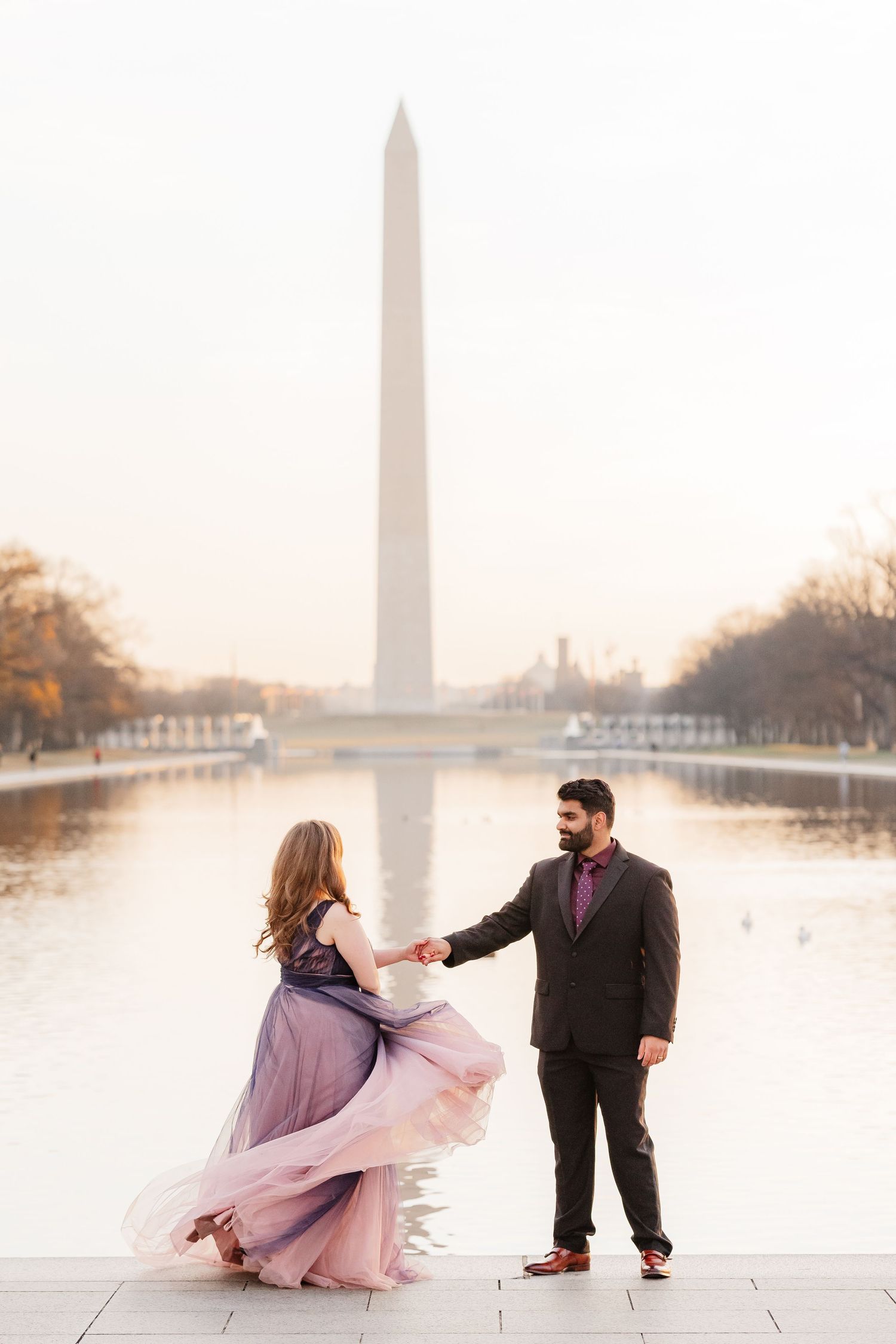 Washington DC Engagement Session Reflecting Pool Multiracial Couple