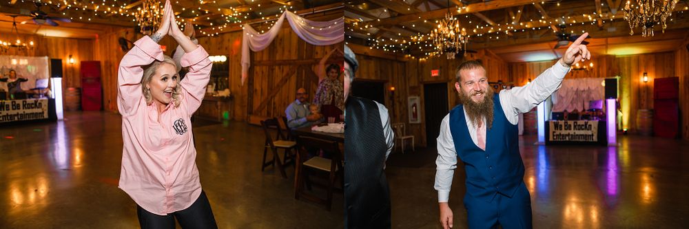 Energetic dancing and celebrations at a wedding reception under warm lighting.