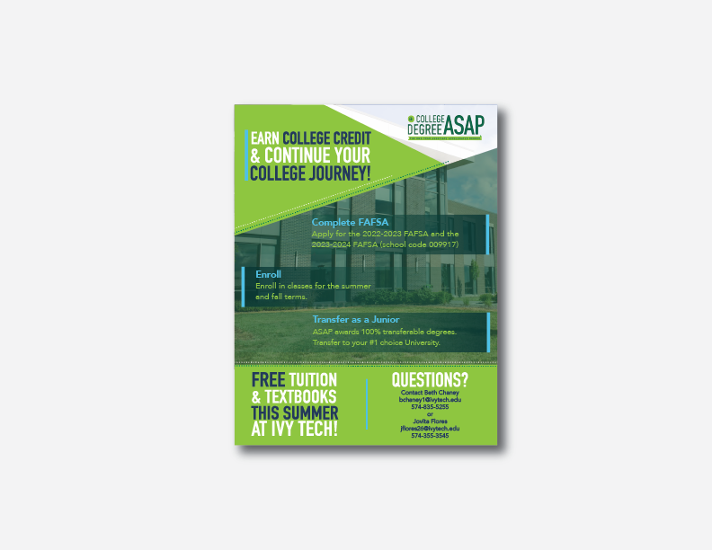 Marketing banners featuring green gradient design and educational program information.