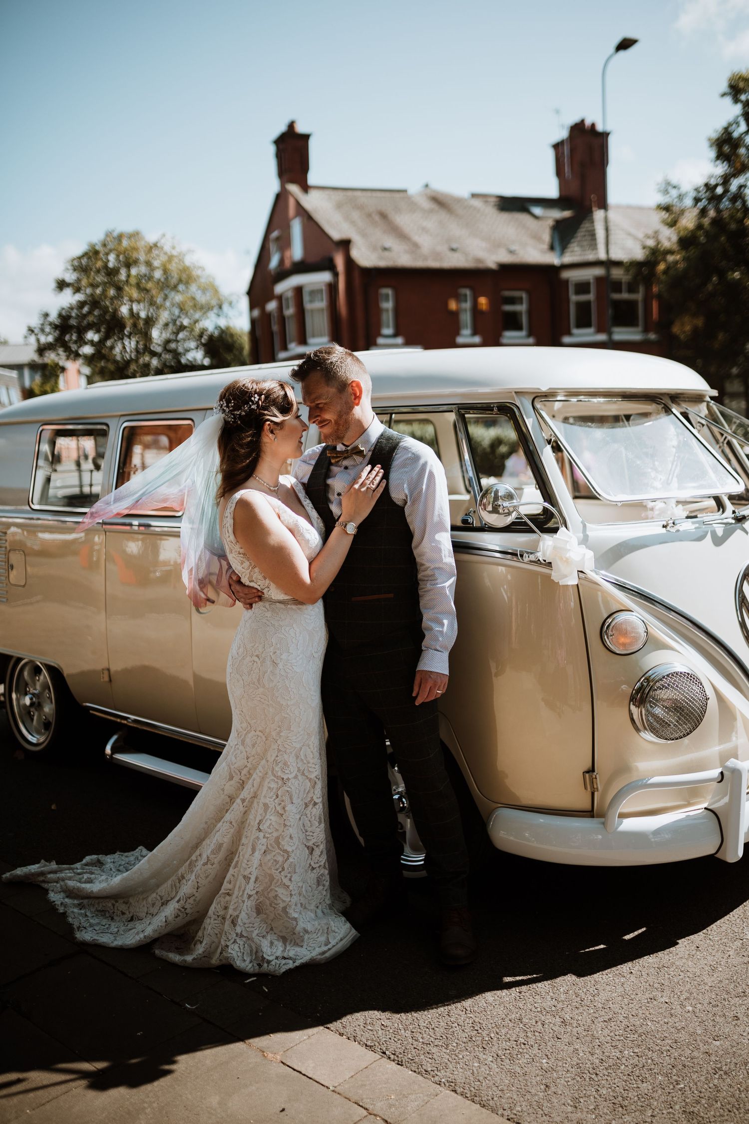 Wedding portraits with VW camper van