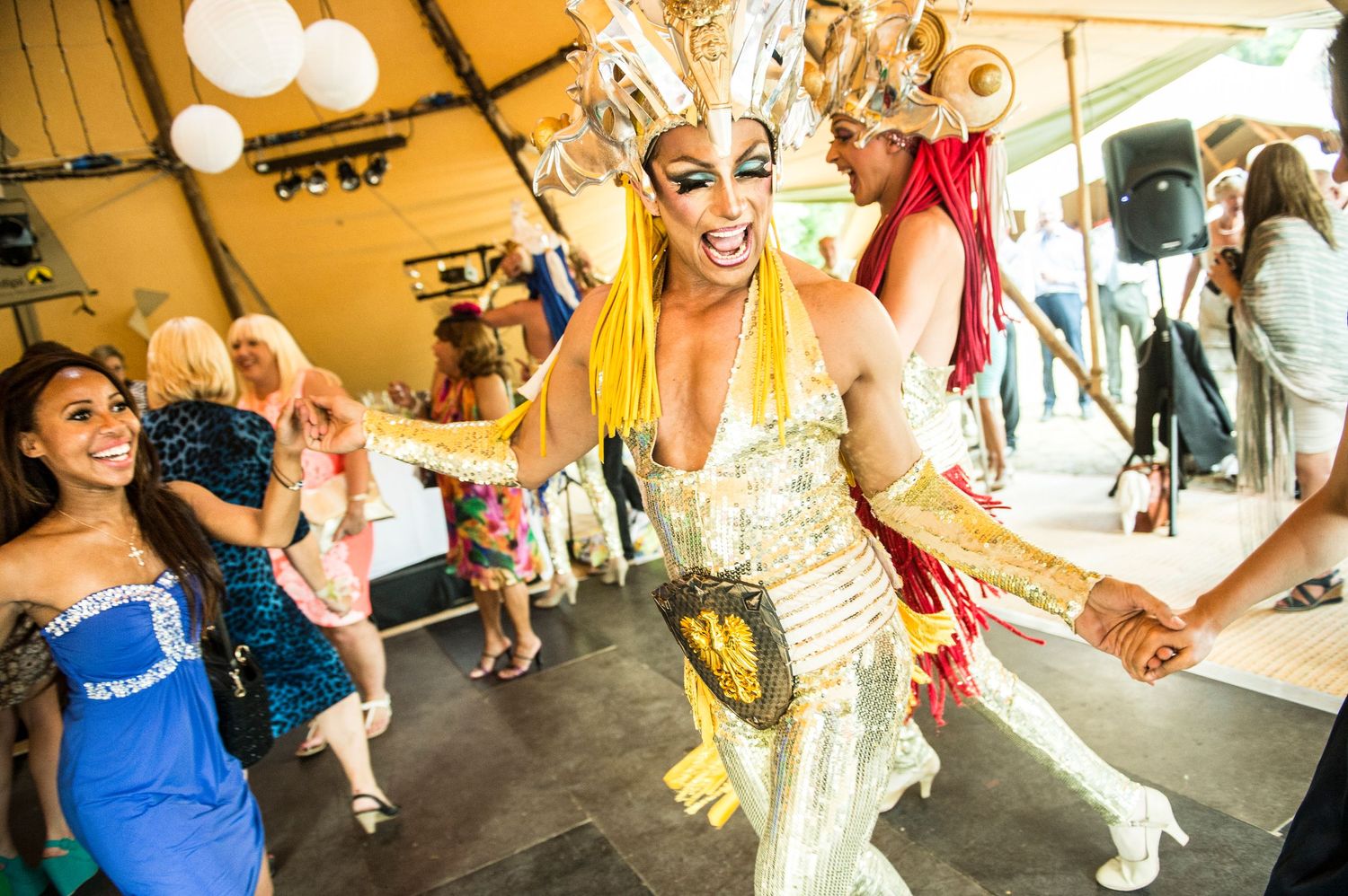 golden girls drag performers join guests on the dance floor
