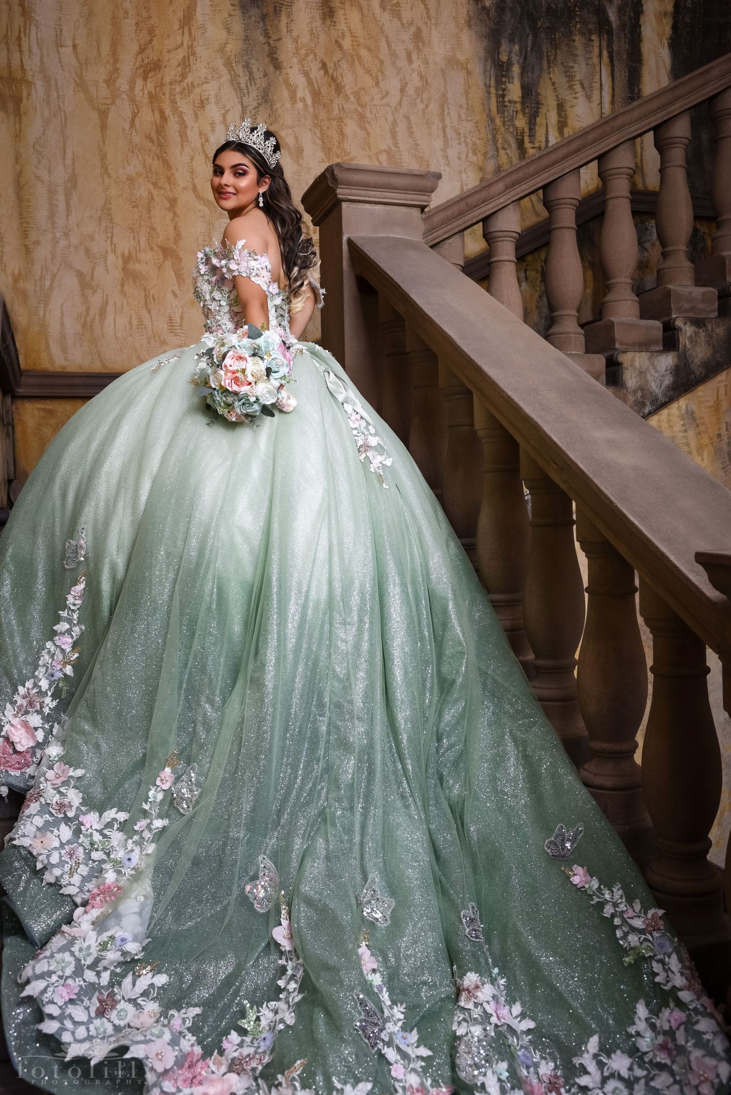 green emerald velvet dress Dancing Queen 1843 Long Quinceanera Dress Sage / Small main image 0