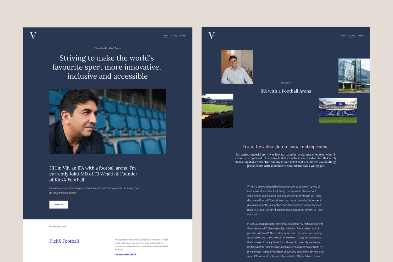 website concepts of a football entrepreneur