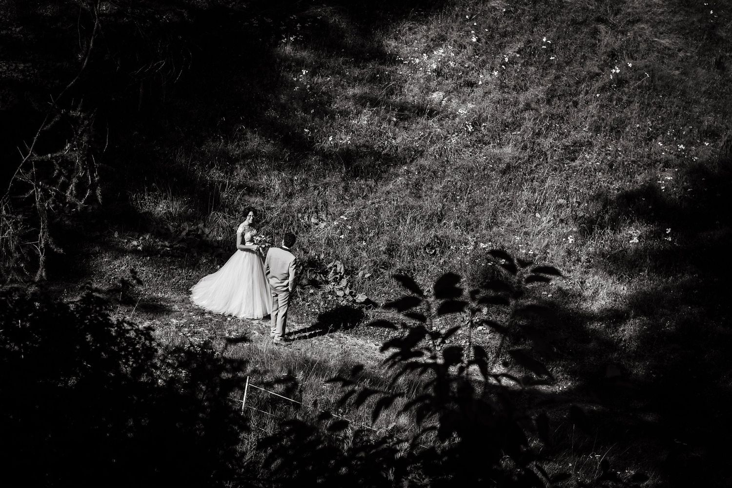 TLOOK photographe de mariage de style documentaire, portrait des mariés dans la nature en valais