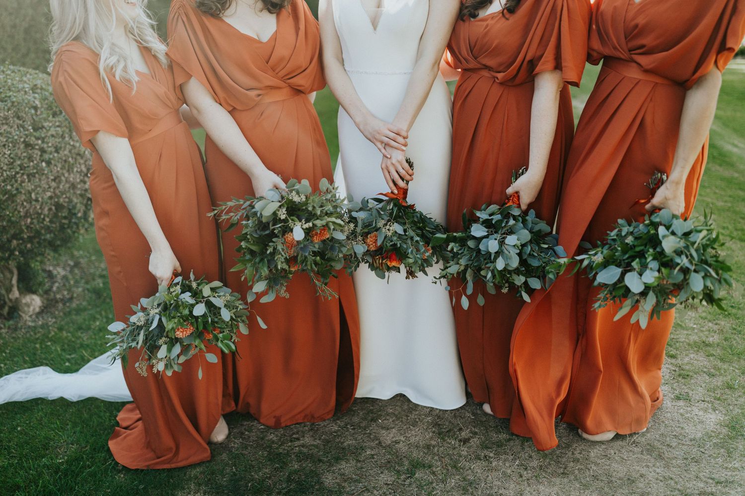 terracotta colour bridesmaids dresses at grittleton house, autumn wedding