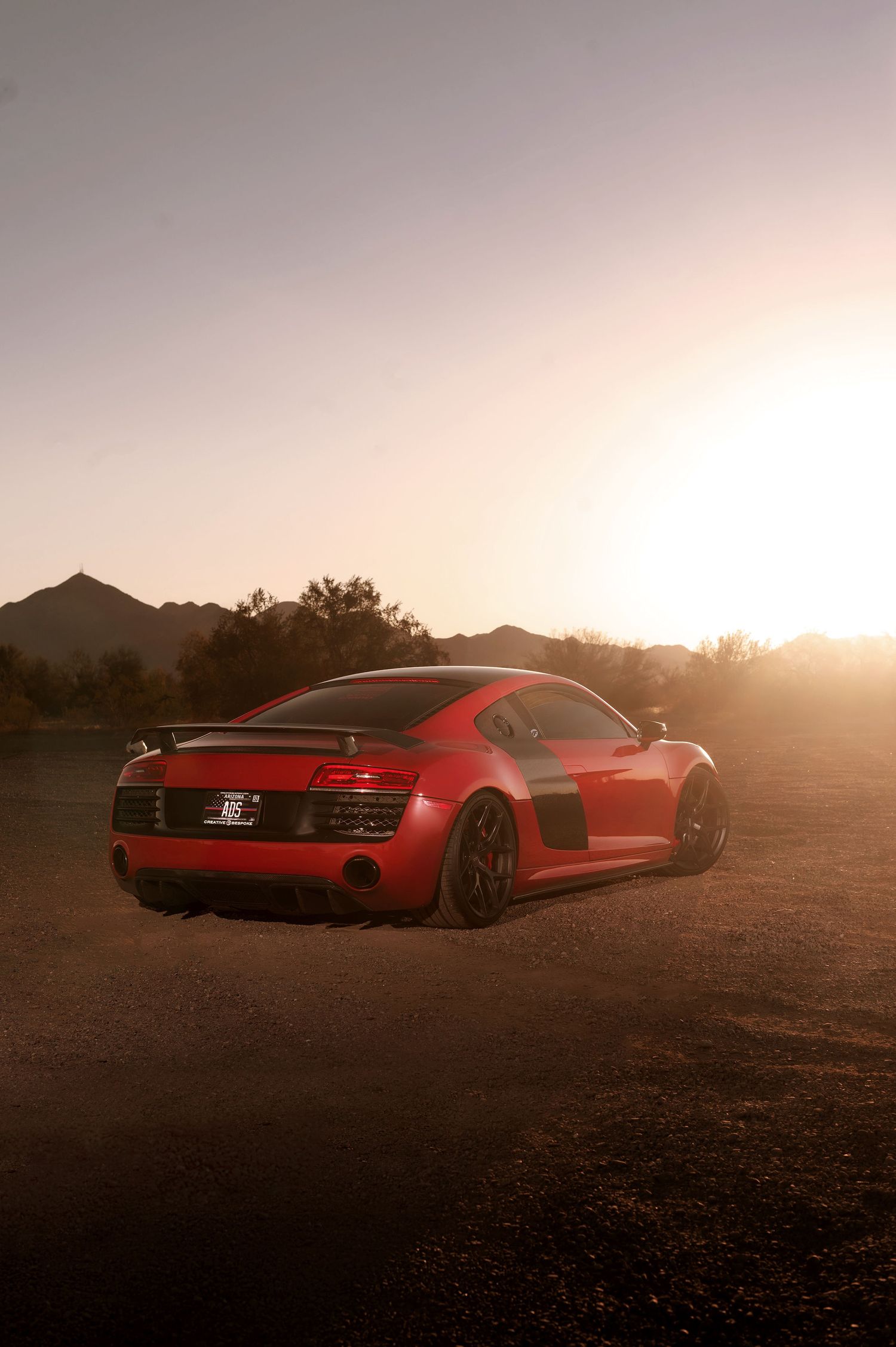 Red Audi R8 at Sunset