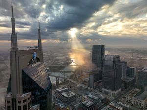 ray of sunshine through the clouds Nashville drone photo