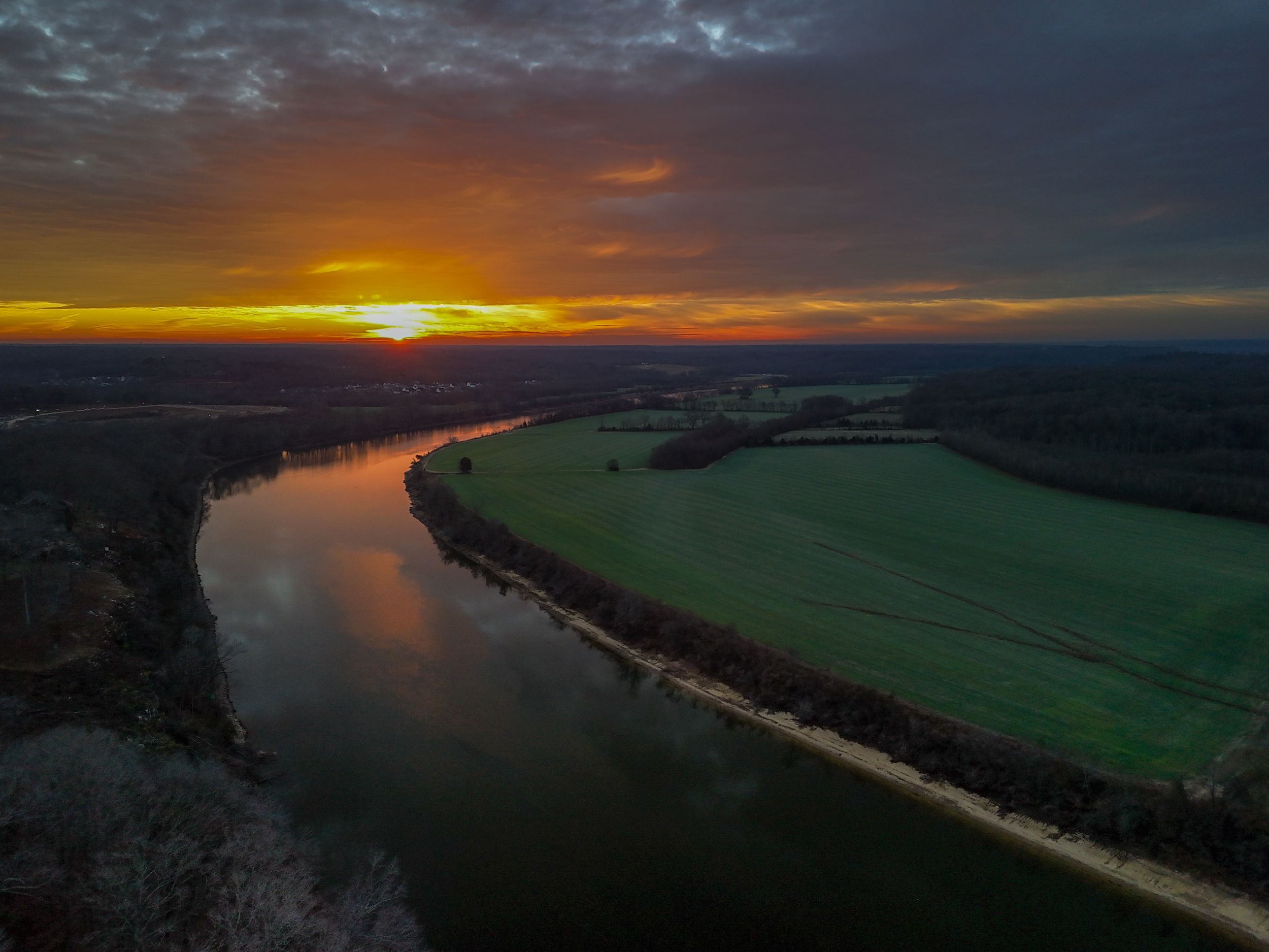 sunrise Clarksville TN Cumberland river King's Bluff drone