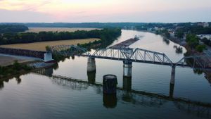 drone picture Clarksville TN rail road bridge sunset