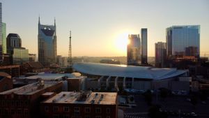 sunrise downtown Nashville TN drone picture