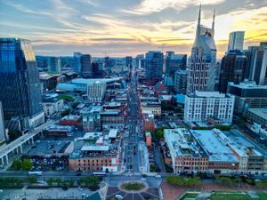 Broadway at sunset via Drone Nashville TN Raw Element Productions