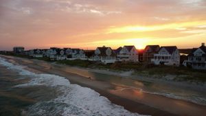 Top Sail Island NC beach sunset drone picture
