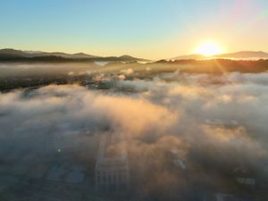 drone above the fog Asheville NC