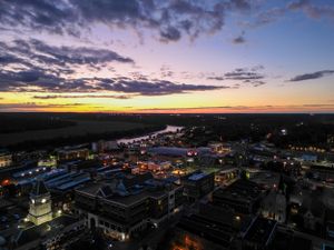 Clarksville TN downtown drone photo after sunset
