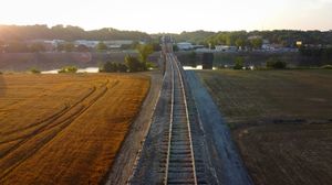 rail bridge at sunrise drone photo Clarksville TN
