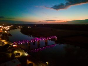 HDR drone photo Clarksville TN Riverside Dr and rail bridge